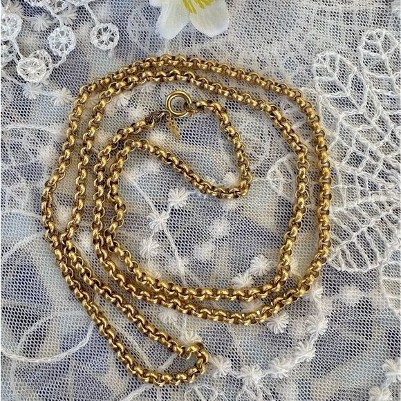 Vintage Midcentury Crown Trifari Textured Gold Rolo Belcher Chain 32” - Picture 4 of 7